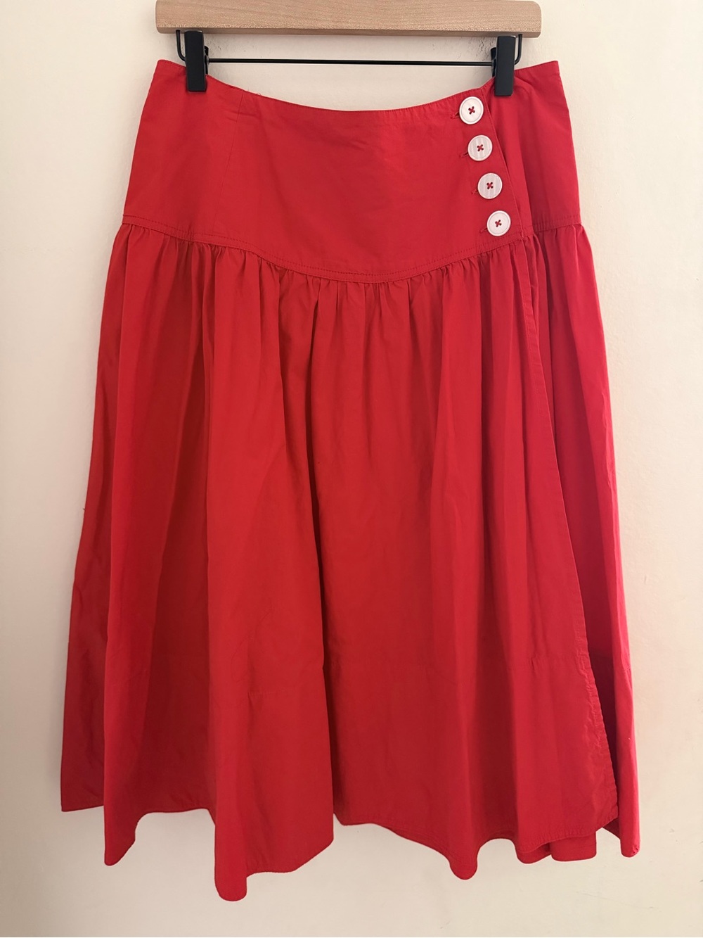 Anthropologie Maeve Red Cotton Drop Waist Wrap Midi Skirt Size 10 Retro Fall - Picture 3 of 7